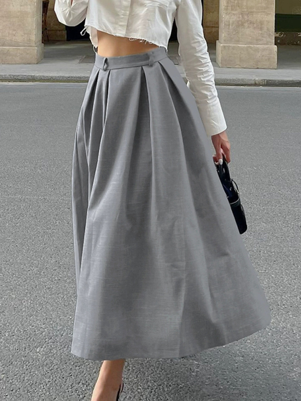 Forever 21 Fall High Waist Grey A-Line Midi Suit Skirt